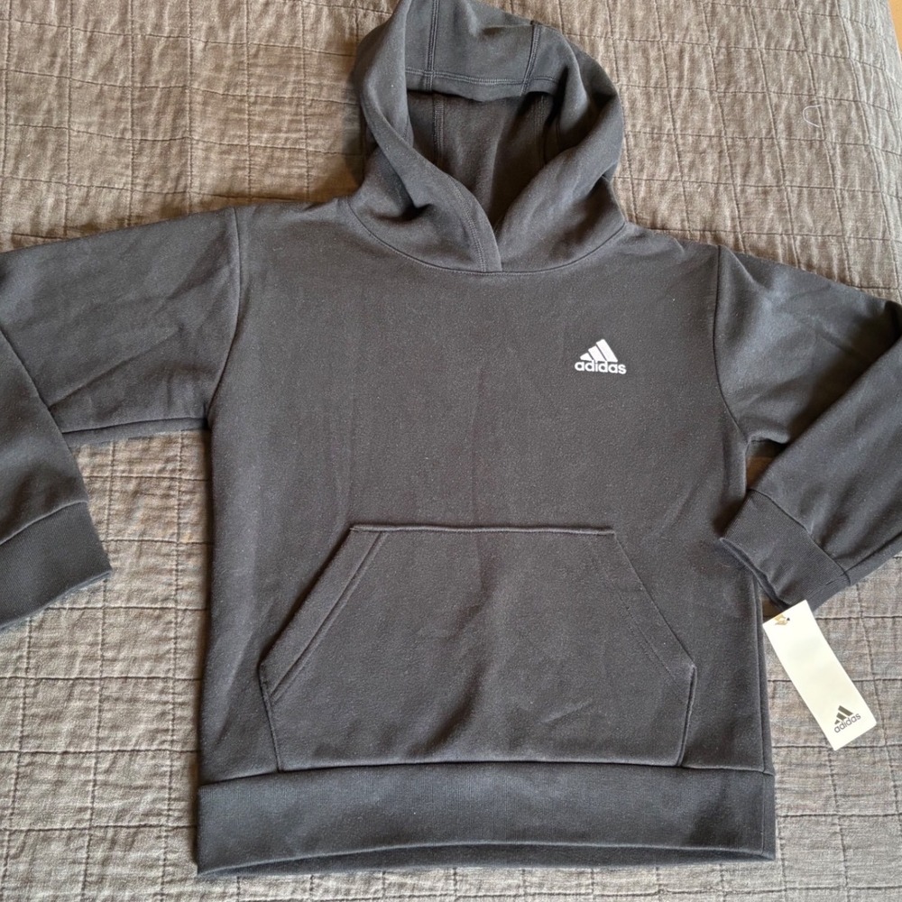 Adidas Kids Hoodie Black Pullover‎ Sweatshirt Casual Small